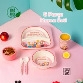 PORSIMA 233 Figürlü Mama Seti Bebek Mama Tabağı Bambu Mama Seti Yemek Mama Seti Çocuk Yemek Seti - Takımı - 1