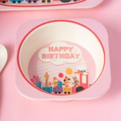 PORSIMA 233 Figürlü Mama Seti Bebek Mama Tabağı Bambu Mama Seti Yemek Mama Seti Çocuk Yemek Seti - Takımı - 3