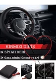 bol bol cesit bol bol cesit Peugeot Rifter Uyumlu Deri Direksiyon Kılıfı, Dikmeli Kırmızı Dikişli - 3