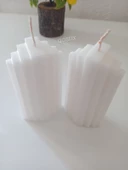 qosrix 2'li Beyaz Soya Doğal Vanilya Kokulu Sütun Geometrik Şekil Kule Mum Dekoratif - 2