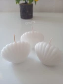 qosrix 3'lü Beyaz Mini Istiridye Deniz Kabuğu 1. Kalite Soya Doğal Vanilya Kokulu Mum Dekoratif - 1