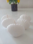 qosrix 5'li Beyaz Mini Istiridye Deniz Kabuğu 1. Kalite Soya Doğal Vanilya Kokulu Mum Dekoratif - 1