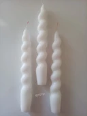 qosrix 3'lü Beyaz Italyan Burgulu Şamdan Soya Mumu Doğal Kokulu Uzun Çubuk Konik Burgu Spiral Mum Dekoratif thumbnail 3