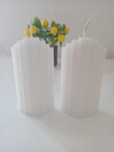 qosrix 2'li Beyaz Soya Doğal Vanilya Kokulu Sütun Geometrik Şekil Kule Mum Dekoratif - 1