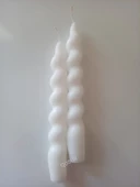 qosrix 2'li Beyaz Italyan Burgulu Şamdan Soya Mumu Doğal Kokulu Uzun Çubuk Konik Burgu Spiral Mum Dekoratif thumbnail 3