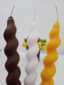 qosrix 3'lü Çok 3 Renkli Italyan Burgulu Şamdan Soya Mumu Doğal Kokulu Uzun Çubuk Konik Burgu Spiral Mum thumbnail 2