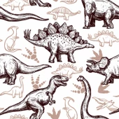 Kahverengi -Beyaz Dinozor Desenli Duvar Kağıdı Baskı - 6