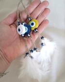 Araba Dikiz Ayna Süsü 3 Adet Ağaç Nazar Boncuklu Balkon Kapı Teras Düğün Nişan Kına Özel Gün Süsleme Mini Düş Kapanı Kötü Göz Nazar - 4