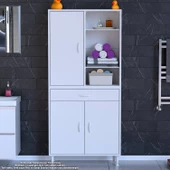 Modilayn AFRA 75x173x32,5 cm 1 Çekmece 3 Kapak 5 Raf 8 Bölme Çok Amaçlı Banyo & Mutfak Dolabı  - 2