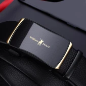 William Polo Hakiki Deri Siyah Altın Tokalı Şık Italyan Kemer thumbnail 1