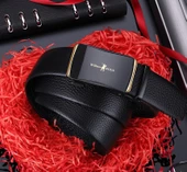 William Polo Hakiki Deri Siyah Altın Tokalı Şık Italyan Kemer thumbnail 2