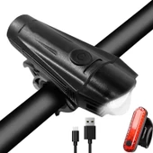 T6 Led 300 Lümen 4 Modlu Su Geçirmez USB Şarjlı Ön Arka Bisiklet Farı Işığı 1300 mAh - 2