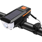 T6 Led Solar Güneş Enerjili Kornalı Powerbankli Su geçirmez USB Şarjlı Bisiklet Farı 3 Modlu - 1