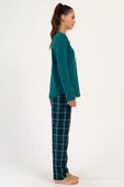 Shopidik  İnterlok 0 Yaka Uzun Kol Pijama Takımı - 3