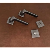 Posh Mat Skoç Füme Siyah Kare Rozetli Zamak Wc Banyo Kapı Kolu 1 Takım - 4