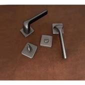 Posh Mat Skoç Füme Siyah Kare Rozetli Zamak Wc Banyo Kapı Kolu 1 Takım - 5