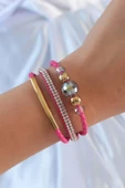 Pembe Renk Zirkon Taşlı Deri Çoklu Bileklik - EBJ240928W28254 thumbnail 1