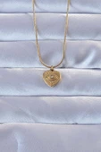 Gold Renk Zirkon Taşlı İşlemeli Göz Detay Kalp Kolye - EBJ240928W28334 thumbnail 1