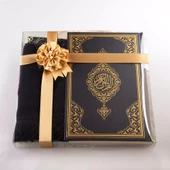 Şal + Tesbih + Kuran Hediye Seti (Çanta Boy, Standart Cilt, Siyah) thumbnail 2