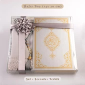 Şal + Tesbih + Kuran Hediye Seti (Hafız Boy, Standart Cilt, Gri) - 1