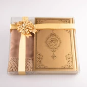 Şal + Tesbih + Kuran Hediye Seti (Orta Boy, Standart Cilt, Gold) - 2