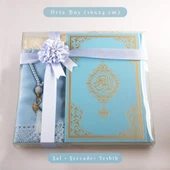 Şal + Tesbih + Kuran Hediye Seti (Orta Boy, Standart Cilt, Açık Mavi) - 1