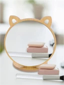 Kedi Ayna Ahşap Standlı Masa Üstü Makyaj Aynası Make Up 14CM E50 - 2