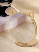 Kedi Ayna Ahşap Standlı Masa Üstü Makyaj Aynası Make Up 19 cm E51 - 3