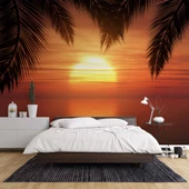 Günbatımı Palmiye Deniz Manzaralı Duvar Kağıdı Baskı thumbnail 3