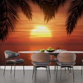 Günbatımı Palmiye Deniz Manzaralı Duvar Kağıdı Baskı thumbnail 6