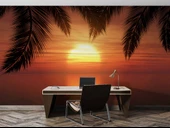 Günbatımı Palmiye Deniz Manzaralı Duvar Kağıdı Baskı thumbnail 5
