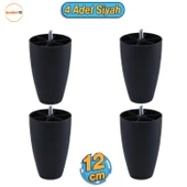 Oval 4 Adet 12 cm (SİYAH) Mobilya Dolap Kanepe Koltuk Baza Ünite Yükseltici Destek Ayağı Ayakları - 1