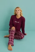 Gd Goldoremi 50902-54 Kadın Sleep Mode Milan Kumaş Uzun Kol Ekoseli Pijama Takım - 5
