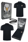 Beşiktaş Orijinal Lisanslı Polo Yaka Siyah Spor T-Shirt + Bileklik Set Özel Ahşap Kutulu - 1
