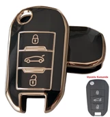 Peugeot 301 Citroen C-Elysee Uyumlu Anahtar Kumanda Kılıfı Kabı Oto Anahtarlık Siyah Gold thumbnail 1