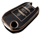 Peugeot 301 Citroen C-Elysee Uyumlu Anahtar Kumanda Kılıfı Kabı Oto Anahtarlık Siyah Gold thumbnail 4