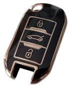 Peugeot 301 Citroen C-Elysee Uyumlu Anahtar Kumanda Kılıfı Kabı Oto Anahtarlık Siyah Gold thumbnail 2