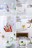 6'lı Figürlü Cam Bardak 3D Sevimli Karikatürler Bardağı Kawaii Renkli Kulplu Sunum Fincanı 350 ml. thumbnail 2