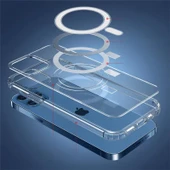 Apple iPhone 14 Kılıf Magsafe Şarj Özellikli Şeffaf Sert PC  Embos Kapak - 6