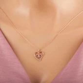 925 Ayar Gümüş Rose Kalp Göz Kadın Kolye - 1