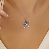 925 Ayar Gümüş Aquamarine Taşlı Kar Tanesi Kadın Kolye - 2