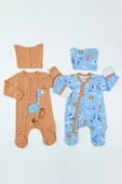 Trend Orman Hayvanları Desen Çıtçıtlı Şapkalı Pamuklu Uzun Kollu Kışlık Erkek Bebek Tulum 4'lü Seti - 3