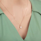 Gümüş Rose Damla Rose İnci Kadın Kolye - 4