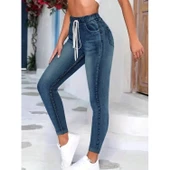 Lucky Life Kadın Belden Bağlamalı Cepli Yüksek Bel Kot Pantolon - 2