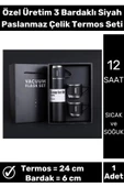 Özel Üretim 3 Bardaklı Uzun süre sıcak soğuk tutan Siyah Paslanmaz Çelik 500 ML Termos Seti - 1