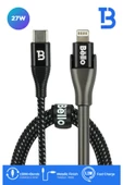 TYPE-C Lightning Standlı Koruyuculu Örgülü Hızlı Şarj Data Kablosu 27W 1.2m BA-02 27w - 1