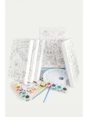 5'li Erkek Çocuk Ressam Seti - 5 Ad. 20 x 30 cm Önçizimli Tuval, 2 Ad. Fırça, Palet, Boya ve Şövale - 1