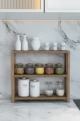 Simge Atlantik Çam Çok Amaçlı 3 Katlı Ahşap Mutfak Rafı, Organizer, Banyo Rafı, Dekoratif Raf / Demonte - 1