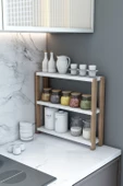 Simge Beyaz Çok Amaçlı 3 Katlı Ahşap Banyo Rafı / Mutfak Rafı, Baharatlık, Organizer, Dekoratif Raf - 3