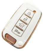 Hyundai Ix35 Tucson Santa Fe Sonata Elantra Uyumlu Smart Kumanda Kılıfı Oto Anahtarlık Beyaz Gold - 2